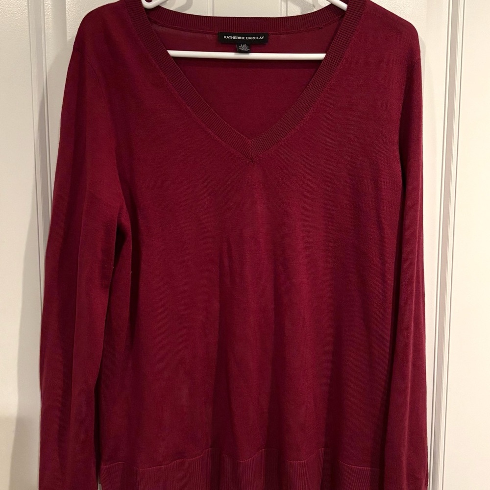 Katherine Barclay Women's V-Neck Sweater in Deep Wine Red